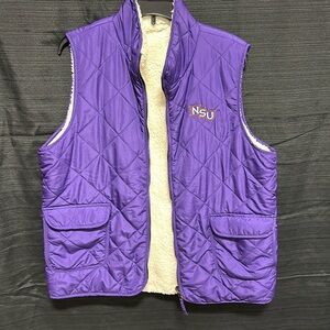NSU puffy purple / cream colored reversible vest / no tag - measurements in pics
